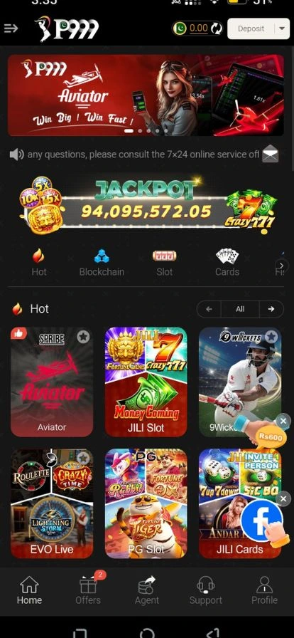 Jackpots in p999 App